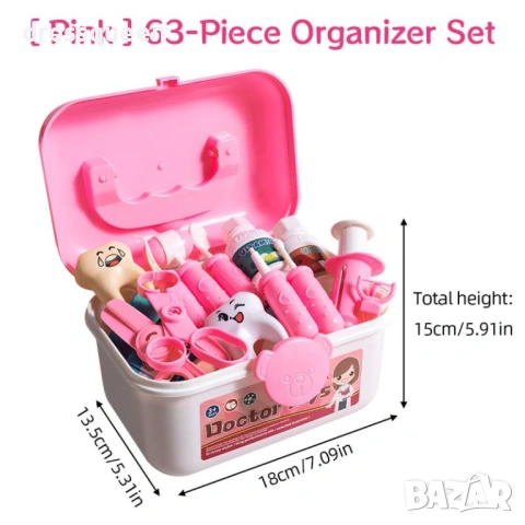 4801 Детски медицински комплект от 75 части в куфар – със стетоскоп, термометър и аксесоари, снимка 5 - Други - 53713486