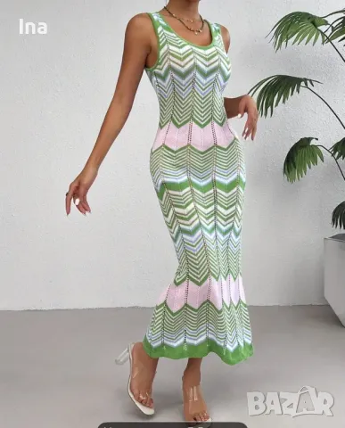 Плетена зелена рокля, снимка 2 - Рокли - 50182272