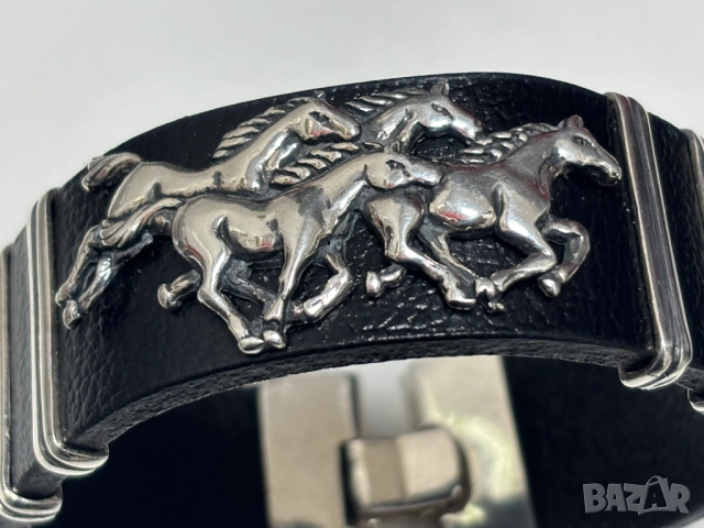 НОВА! Мъжка Гривна-сребро(проба 925) и Естествена кожа, снимка 5 - Гривни - 52319553