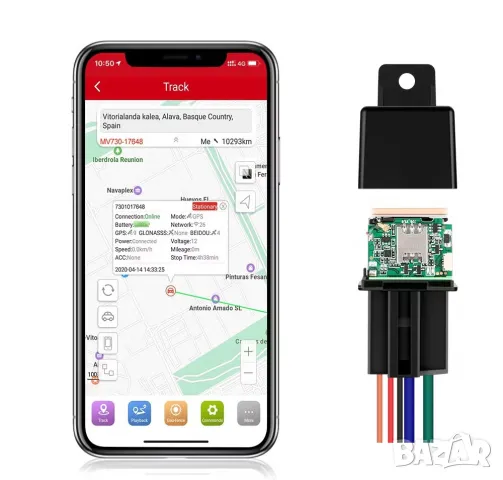 GPS тракер скрит в реле, спиране на двигателя, превишена скорост, геозони, история, предплатена СИМ , снимка 5 - Аксесоари и консумативи - 48260194