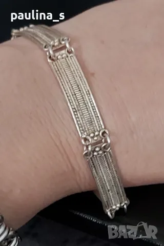 Два броя / Винтидж, рядка находка! / Сребърна гривна с мечета и филигран / СБХ , снимка 10 - Гривни - 29069424