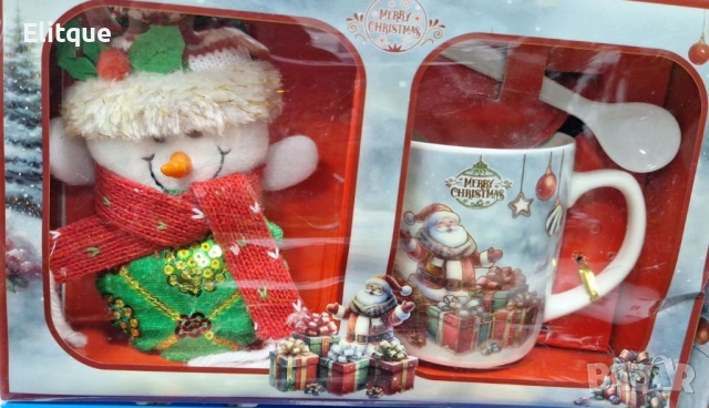 Празничен подаръчен комплект с чаша, лъжичка и снежен човек – готов за подаряване, снимка 2 - Други - 52571020