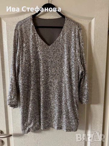 Парти блестяща официална коктейлна блуза туника  златни сребърни пайети