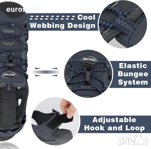 GRITION Мъжски спортни туристически сандали със затворени пръсти, водни обувки, приключенски, снимка 2 - Мъжки сандали - 52457877