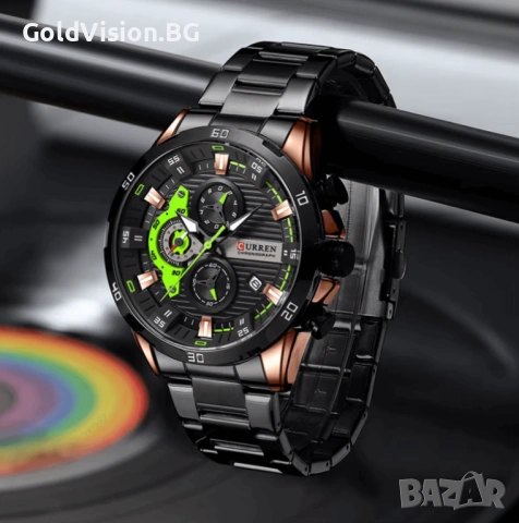 CURREN 8402 – BLACK GREEN — Мъжки спортно-елегантен часовник, снимка 2 - Мъжки - 54247636