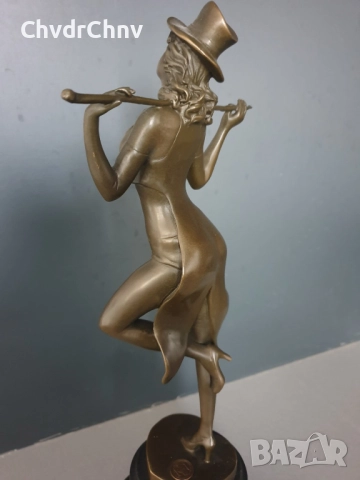 36см-3кг Gory статуетка/френска бронзова скулптура/Арт Нуво фигура кабаретна танцьорка, снимка 4 - Статуетки - 52469281