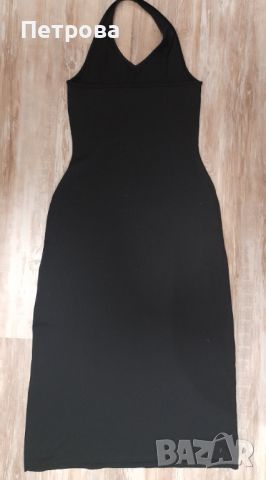 Черна дълга рокля с гол гръб и дълбока цепка, снимка 5 - Рокли - 45256160