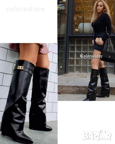 Ботуши на платформа - черна кожа - K-40