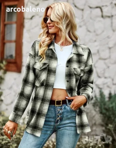 Дамска модна универсална карирана риза, снимка 3 - Ризи - 50537079