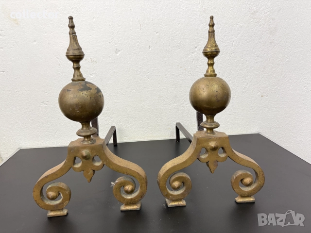 Чифт антични месингови подпори за камина. №7788, снимка 2 - Антикварни и старинни предмети - 52926284