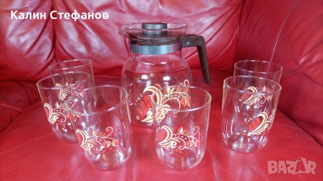 Комплект за чай, руски тънкостенни стакани и кана