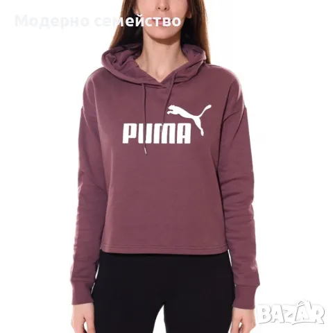 Дамско спортно горнище PUMA Essentials Cropped Hoodie Purple, снимка 1 - Суичъри - 46874219