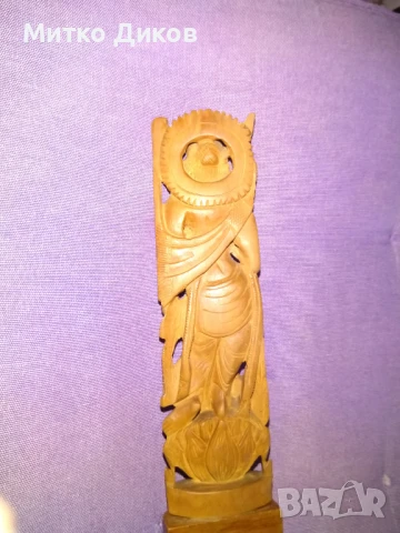 Дървена скулптура воин с лък 220х50х15мм отлична, снимка 8 - Декорация за дома - 51095605