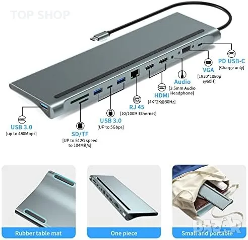 Нова 12-в-1 USB C Док Станция Хъб 3x Дисплей, Бърза Трансфер, Висока Съвместимост, снимка 7 - Друга електроника - 49309324