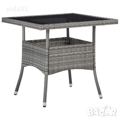 vidaXL Градинска трапезна маса, сива, полиратан и стъкло(SKU:46178, снимка 1 - Градински мебели, декорация  - 45767831