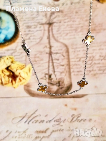 Колиета по модел на Van Cleef – сребърни бижута, снимка 3 - Колиета, медальони, синджири - 53744835