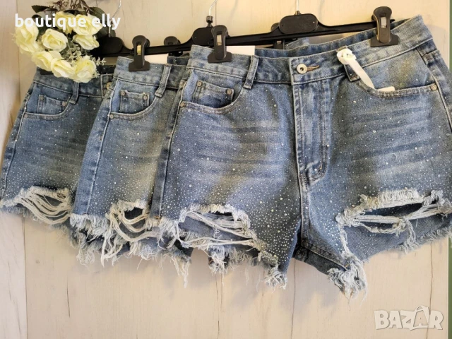 дънкови къси панталони с камъчета отпред, снимка 5 - Къси панталони и бермуди - 51153275