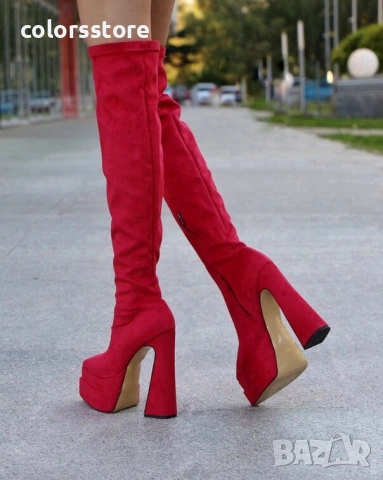Чизми на ток - маджента велур - YSV2, снимка 2 - Дамски ботуши - 41638823