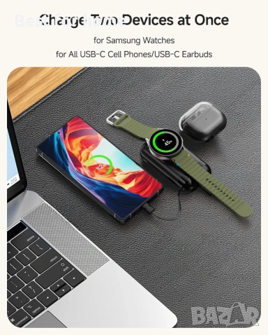 2 в 1 преносимо зарядно за Galaxy Watch 8/8 , снимка 2 - Друга електроника - 53249891