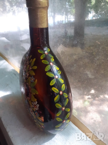 Ръчно рисувана гояма стъклена бутилка бъклица павур, снимка 2 - Антикварни и старинни предмети - 53423486