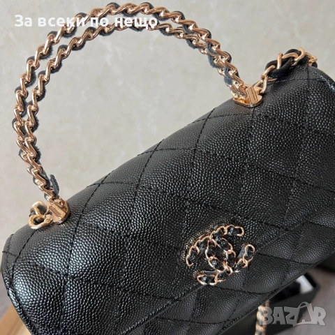 Chanel Дамска Черна Кожена Чанта С Къса И Дълга Дръжка С Торбичка На Марката Прада Шанел Код 66Btq8, снимка 4 - Чанти - 53753862