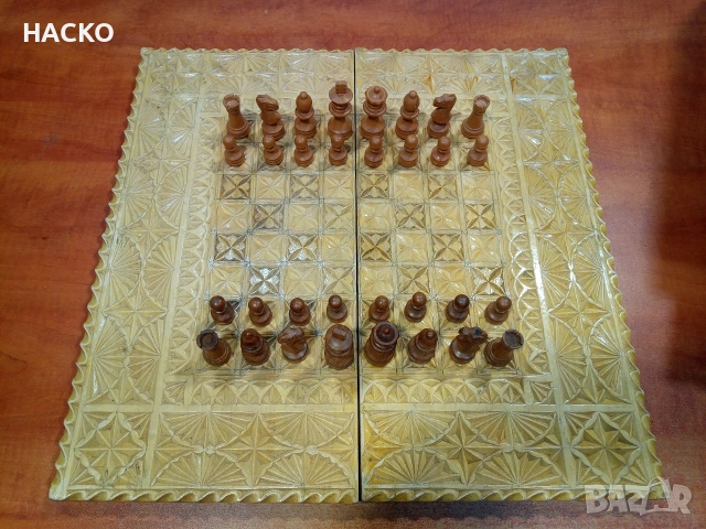 Уникално Ръчно Изработена Табла и Шах с Финни Дърворезби и Рисунки на Ориенталски Мотиви, снимка 6 - Други спортове - 53738259