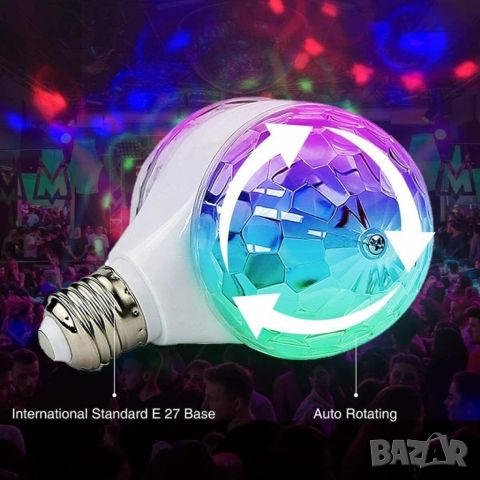 Диско LED лампа, въртяща се крушка - автоматично въртене с кристални топки, снимка 4 - Лед осветление - 45838052