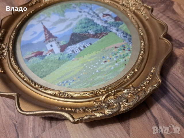 Ръчно шит гоблен с рамка, снимка 2 - Гоблени - 53539655