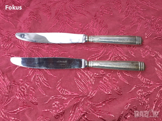 Стари антикварни посребрени луксозни ножове Christofle 2 бр., снимка 6 - Антикварни и старинни предмети - 53726677