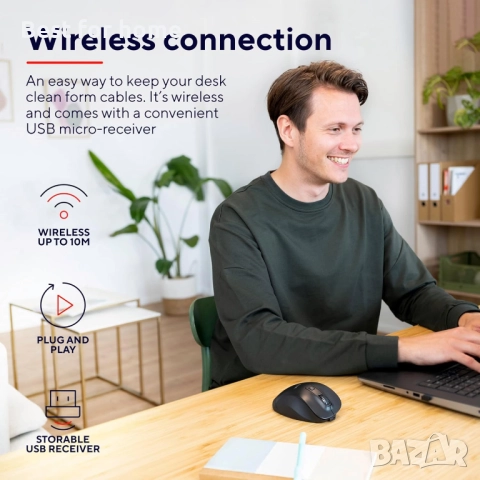 Ергономична вертикална мишка Trust Bayo – Безжична, акумулаторна, за здрави китки, снимка 4 - Клавиатури и мишки - 52978773