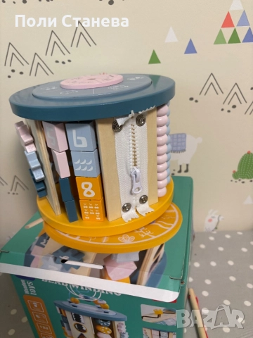 11 в 1 Дървен Монтесори интерактивен куб, снимка 2 - Образователни игри - 52612483