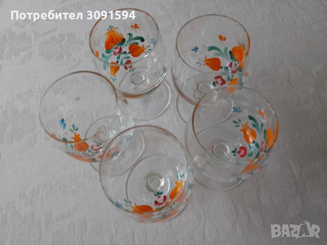  Винтидж чаши от кристално стъкло рисувани 