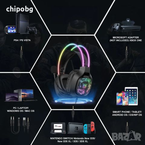 Слушалки Onikuma X22, За компютър, Микрофон, Подсветка, 3.5mm, USB, Черен