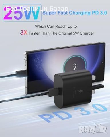 Нови 2 броя 25W Зарядно с USB C Кабел за iPhone 15 и Samsung Универсално, снимка 7 - Селфи стикове, аксесоари - 45369016