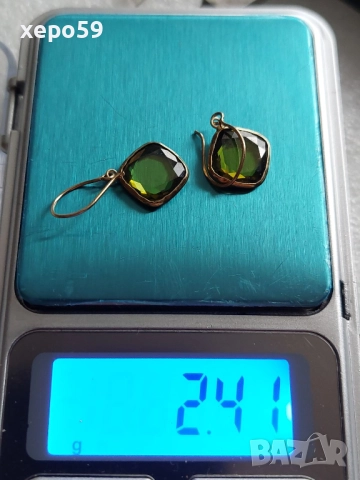 Стари Златни 18 каратови обеци с инкрустирани маслено жълти турмалини, снимка 6 - Обеци - 52681833