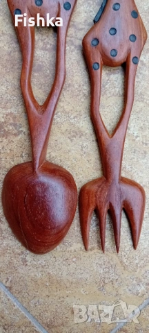 Комплект за салата от червено дърво махагон ръчна изработка, снимка 4 - Декорация за дома - 53019987