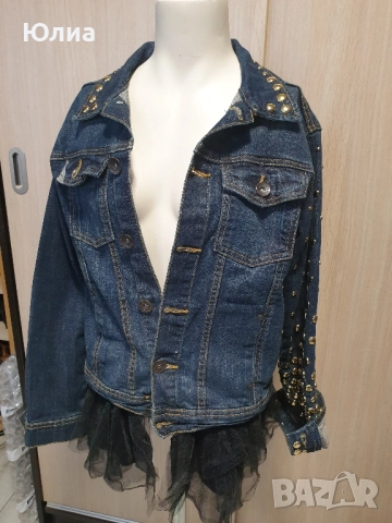 дънково яке с капси и дантела, снимка 2 - Якета - 51690762