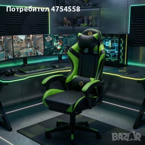 Ергономичен геймърски стол с масажна функция и поставка за крака, PU екокожа, метална рамка