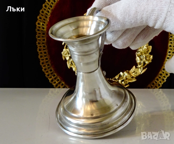 Калаен свещник с дръжка 9 см. , снимка 4 - Антикварни и старинни предмети - 52496895