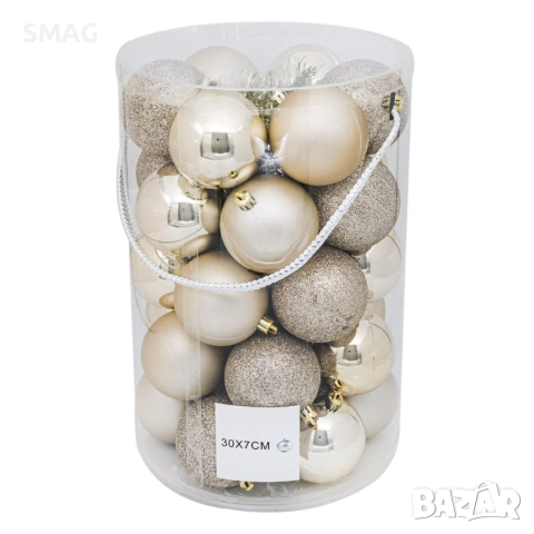 Комплект коледни топки екрю 7 см 30 бр._1181273