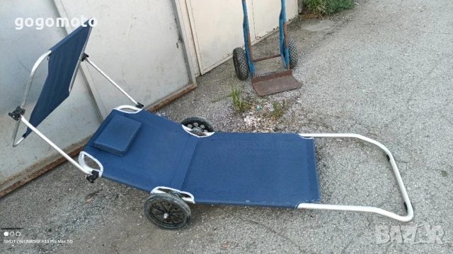 шезлонг на колела + сенник, сгъваем стол за плаж на колела, СИН , снимка 3 - Къмпинг мебели - 41735919