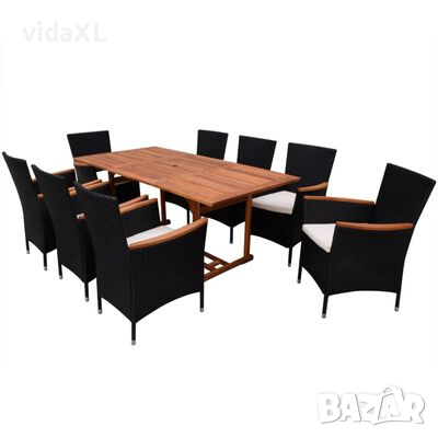 vidaXL Градински комплект с възглавници, 9 части, черен полиратан(SKU:42562