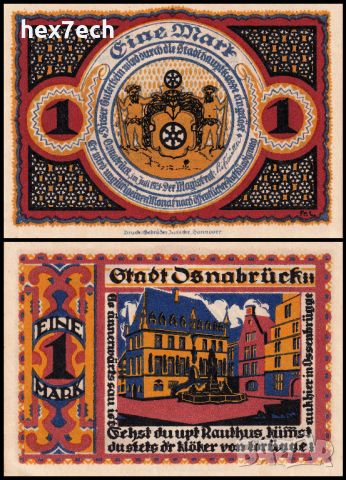❤️ ⭐ Notgeld Osnabrück 1921 1 марка UNC нова ⭐ ❤️, снимка 1 - Нумизматика и бонистика - 45542268
