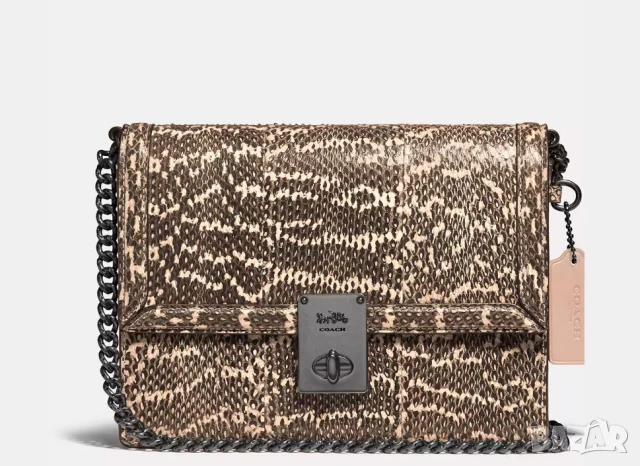 Луксозна Чанта за през рамо Coach Hutton с изцяло естествена змийска кожа