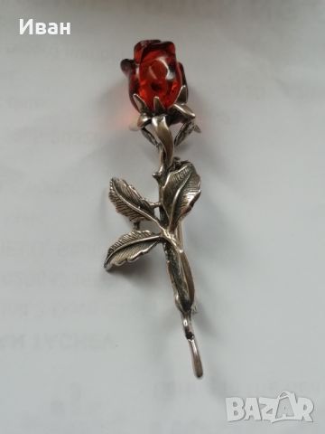 Сребърна брошка Роза , снимка 6 - Колиета, медальони, синджири - 46404586