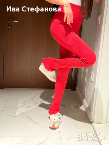 Нов уникален секси висока талия червен спортен елегантен панталон рипс рипсен Alice Evis , снимка 16 - Панталони - 49702051
