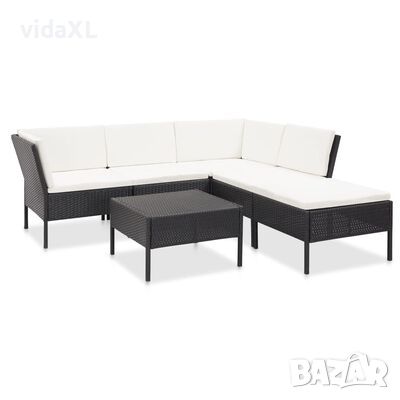 vidaXL Градински комплект с възглавници, 6 части, черен полиратан（SKU:41257
