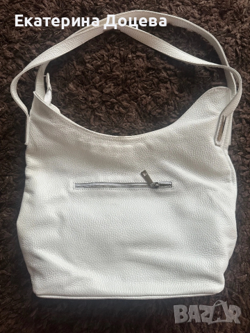 Бяла чанта естествена кожа, снимка 3 - Чанти - 51694366