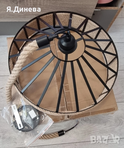 Винтидж полилей с метална рамка , снимка 5 - Лампи за таван - 52800644