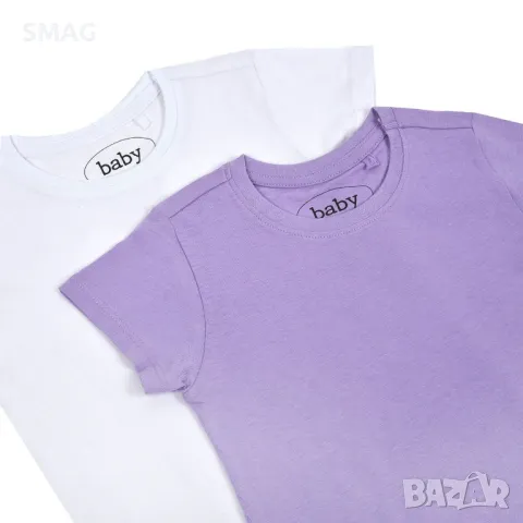 Бебешки памучни тениски с къси ръкави Бяла люлякова дъга - 2 бр. S_1221510, снимка 2 - Бебешки блузки - 49548402
